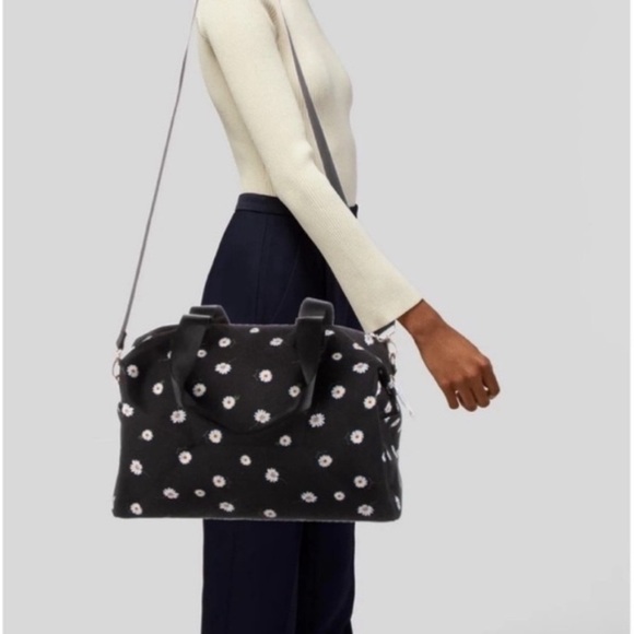 Alice + Olivia Black Daisy Floral Nylon Overnight Travel Duffel Tote Bag - Picture 2 of 15